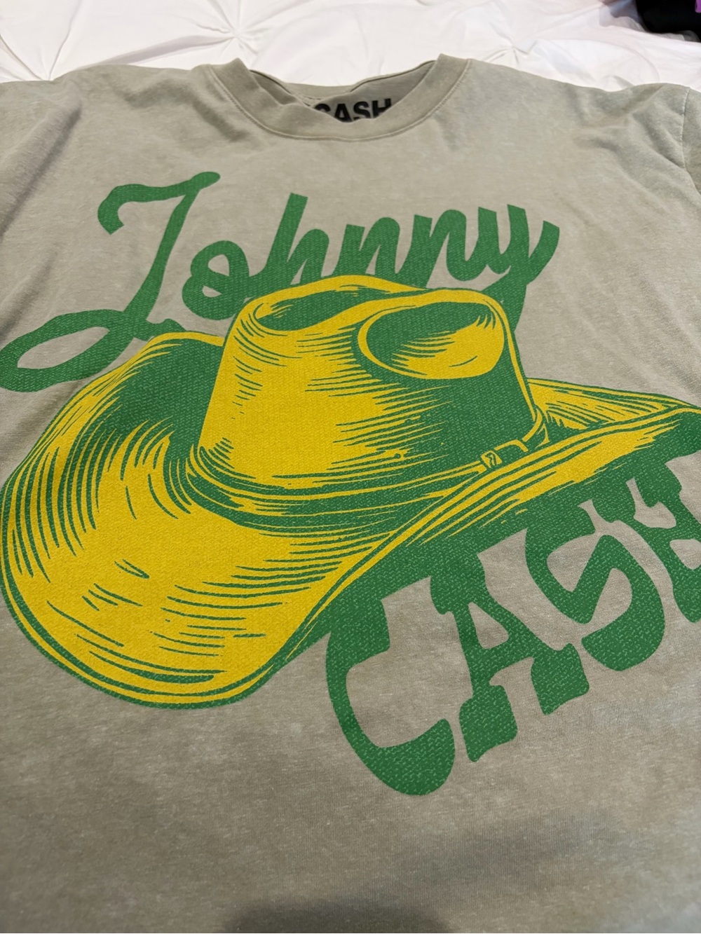 Johnny Cash Print Tee - Green and Yellow Graphic Super Soft
